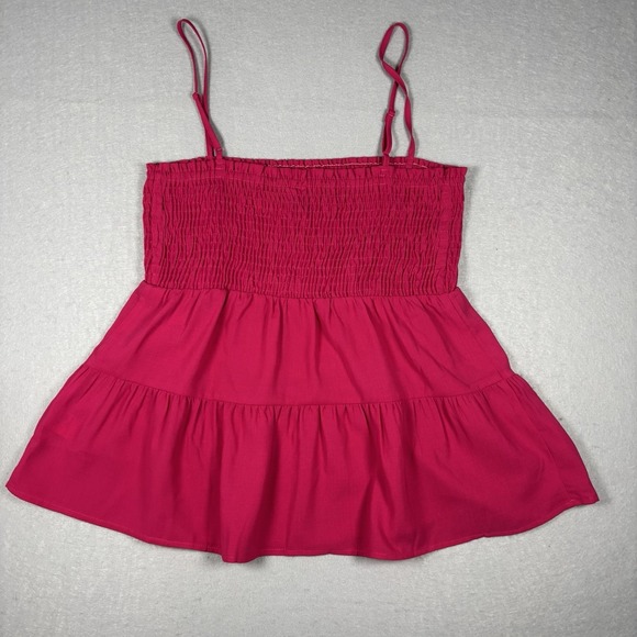 Paper Crane Tops - Paper Crane Tank Top Pink Smocked Bust Tiered Babydoll Strap Size Medium Y2K
